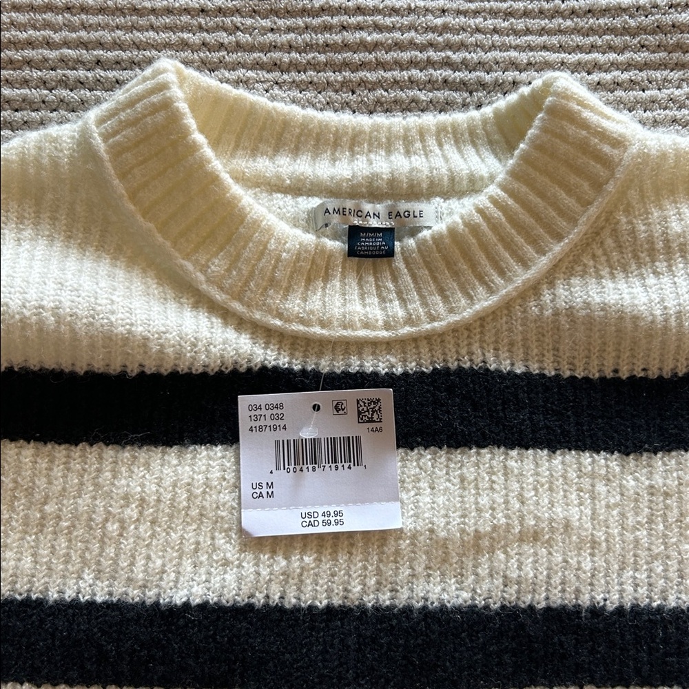 American Eagle Outfitters Black and Cream Striped Sweater - Picture 2 of 3